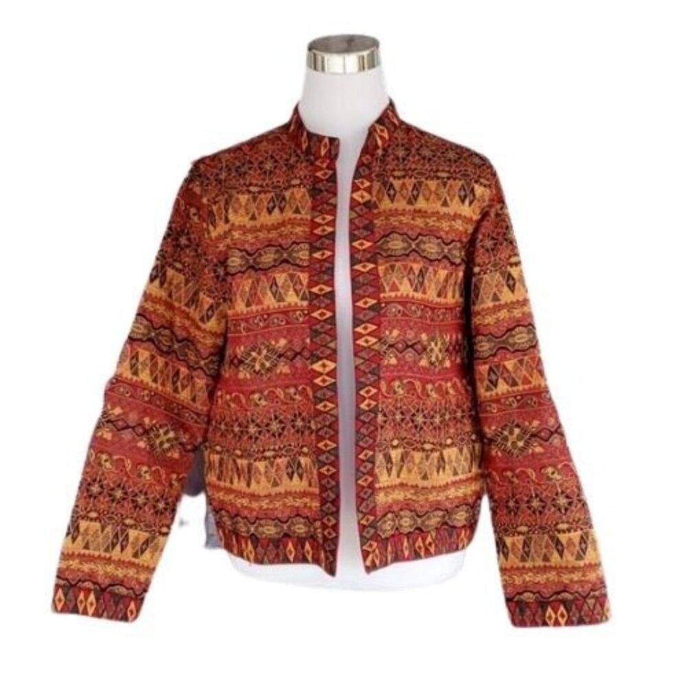 August Max Orange Southwestern Open Front Blazer Jacket M - Picture 2 of 11